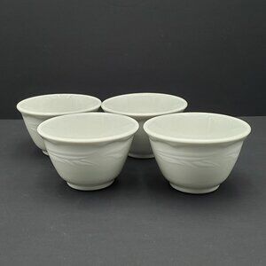 Jackson China Gray Dessert Custard Cups White Embossed Leaves Fruit Berry Bowls